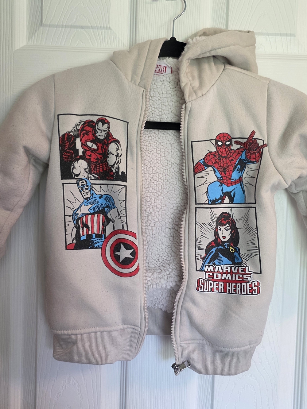 Marvel Kids Beige Super Heroes Hoodie with Red & Blue Graphics